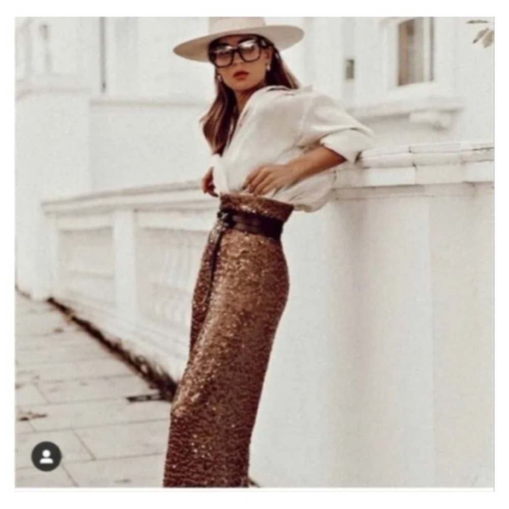 Zara women NWT long light brown/tan sequin pants. Ref: 7901/265 size: medium - Picture 7 of 7